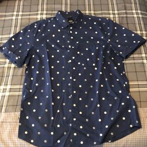 H&M Men’s Blue and White Dotted Short Sleeve Shirt